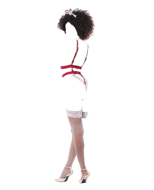 Mapale Sexy Nurse Mesh & Lace Bodysuit & Head Piece Costume White/Red