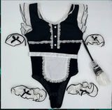 BodyZone Role Play Mischievous Maid 6 pc Bodysuit with Apron Costume Set Black/White