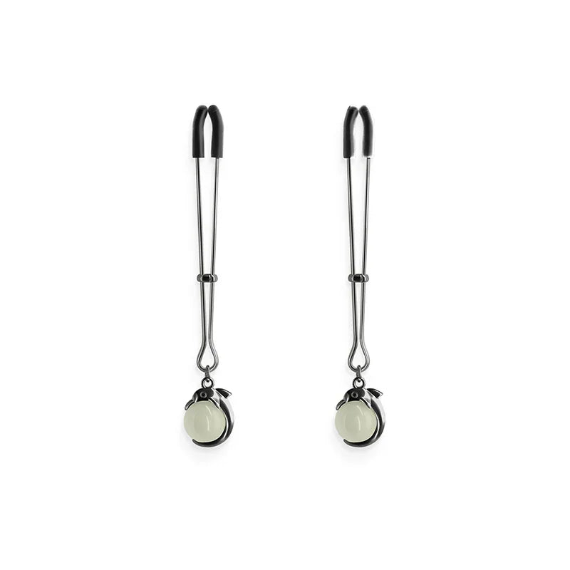 Bound Tweezer Style Nipple Clamps with Gem Like Pendants G1 Gunmetal