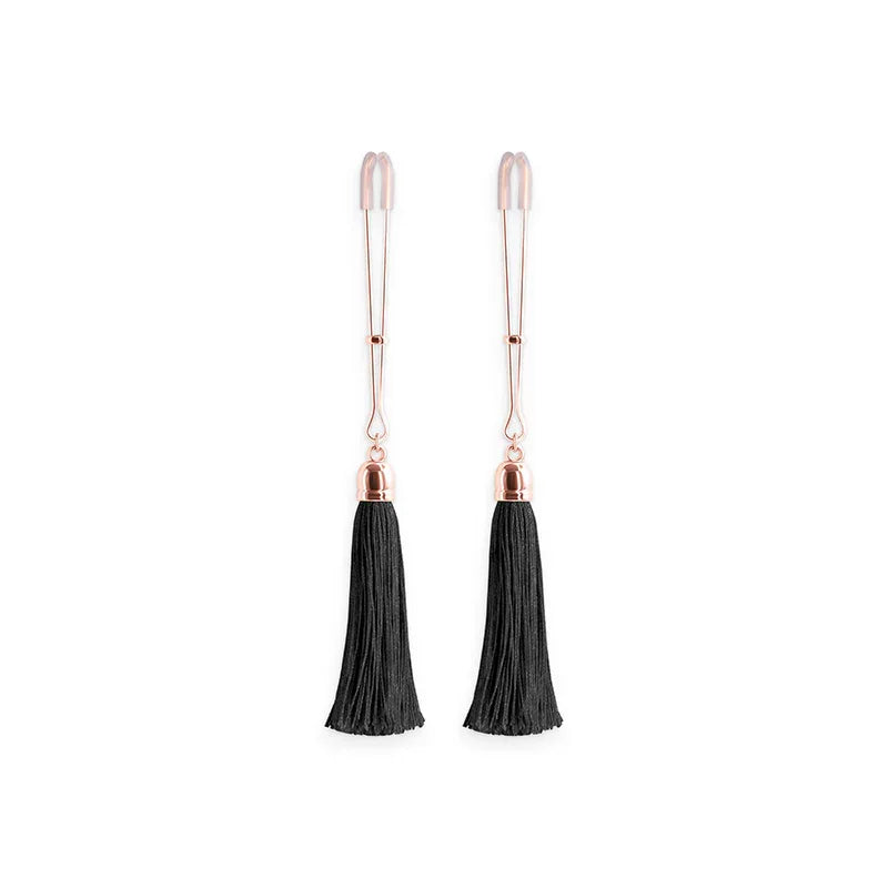 Bound Tweezer Style Nipple Clamps with Feather Style Bells T1 Black