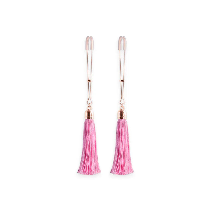 Bound Tweezer Style Nipple Clamps with Feather Style Bells T1 Pink