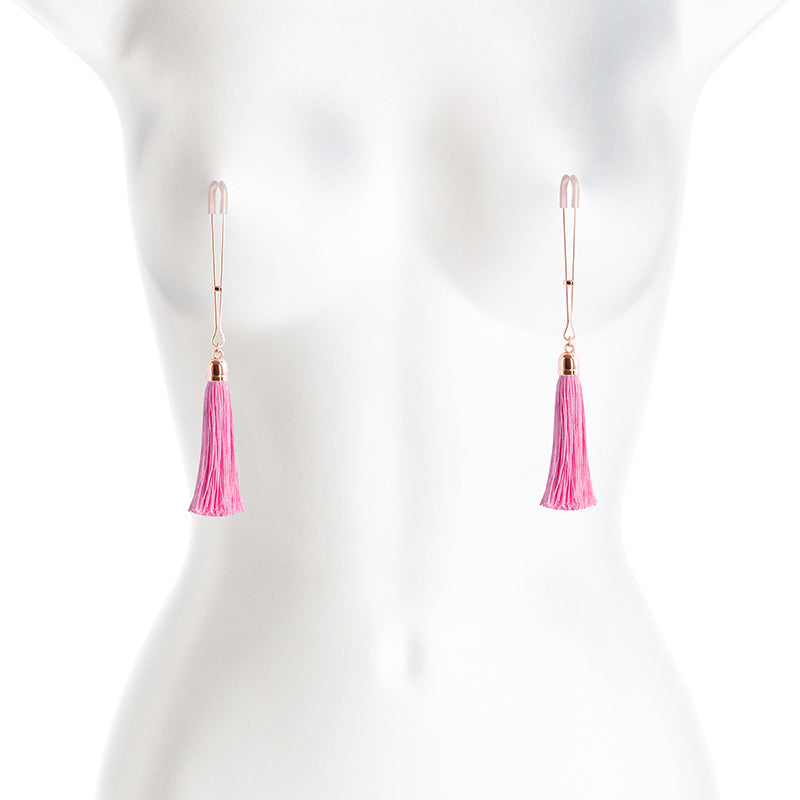 Bound Tweezer Style Nipple Clamps with Feather Style Bells T1 Pink
