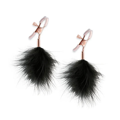 Bound Screw Adjust Tweezer Style Nipple Clamps with Feather Like Balls F1 Black