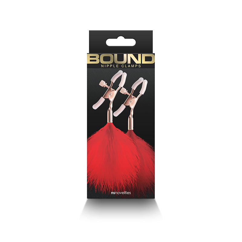 Bound Screw Adjust Tweezer Style Nipple Clamps with Feather Like Balls F1 Red