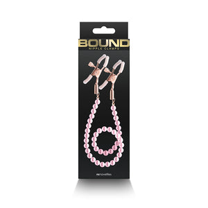 Bound Screw Adjust Tweezer Style Nipple Clamps with Beaded Pull Chain DC1 Pink
