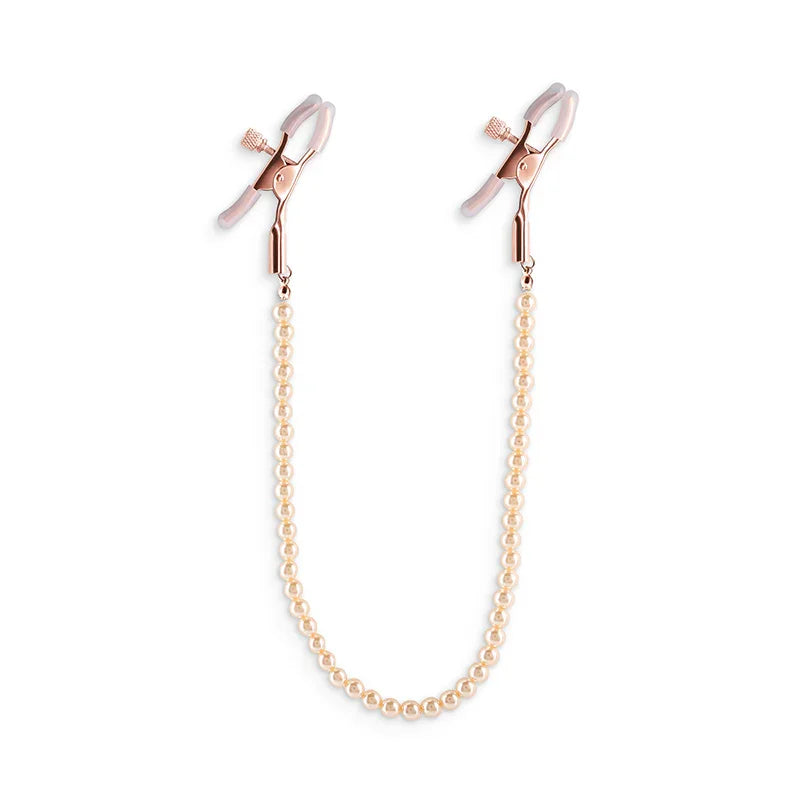 Bound Screw Adjust Tweezer Style Nipple Clamps with Beaded Pull Chain DC1 Rose Gold