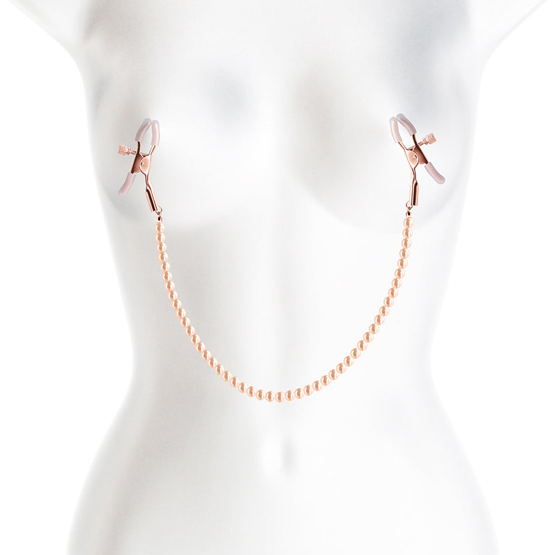Bound Screw Adjust Tweezer Style Nipple Clamps with Beaded Pull Chain DC1 Rose Gold