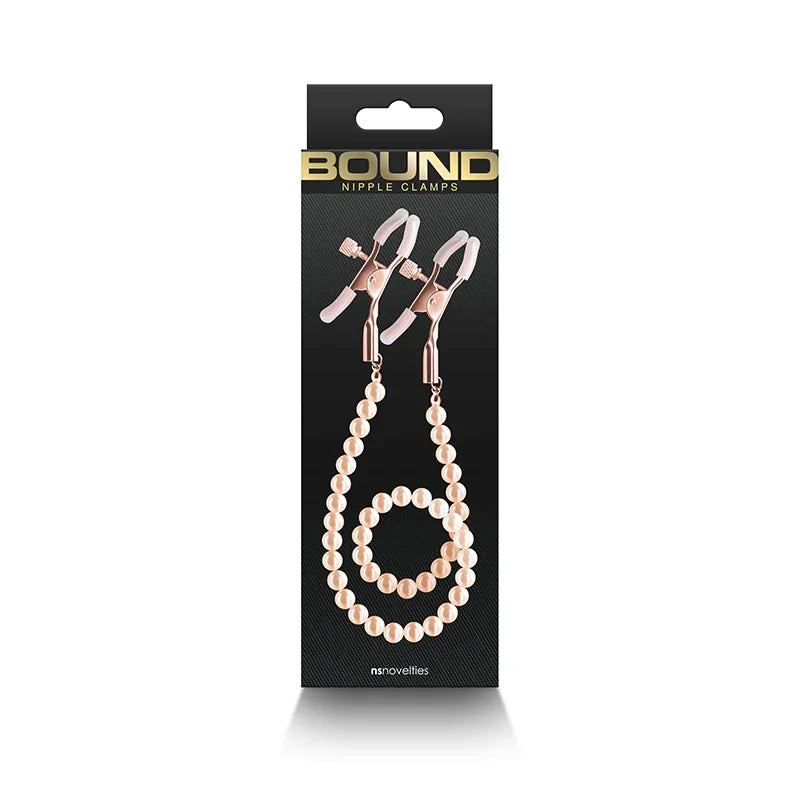 Bound Screw Adjust Tweezer Style Nipple Clamps with Beaded Pull Chain DC1 Rose Gold