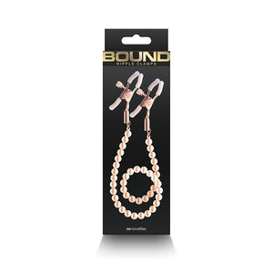 Bound Screw Adjust Tweezer Style Nipple Clamps with Beaded Pull Chain DC1 Rose Gold