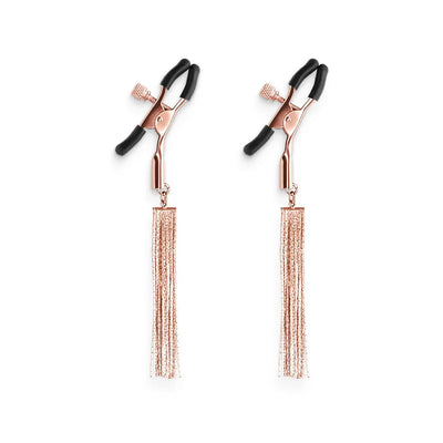 Bound Screw Adjust Tweezer Style Nipple Clamps with Bells & Mini Whips D2 Rose Gold