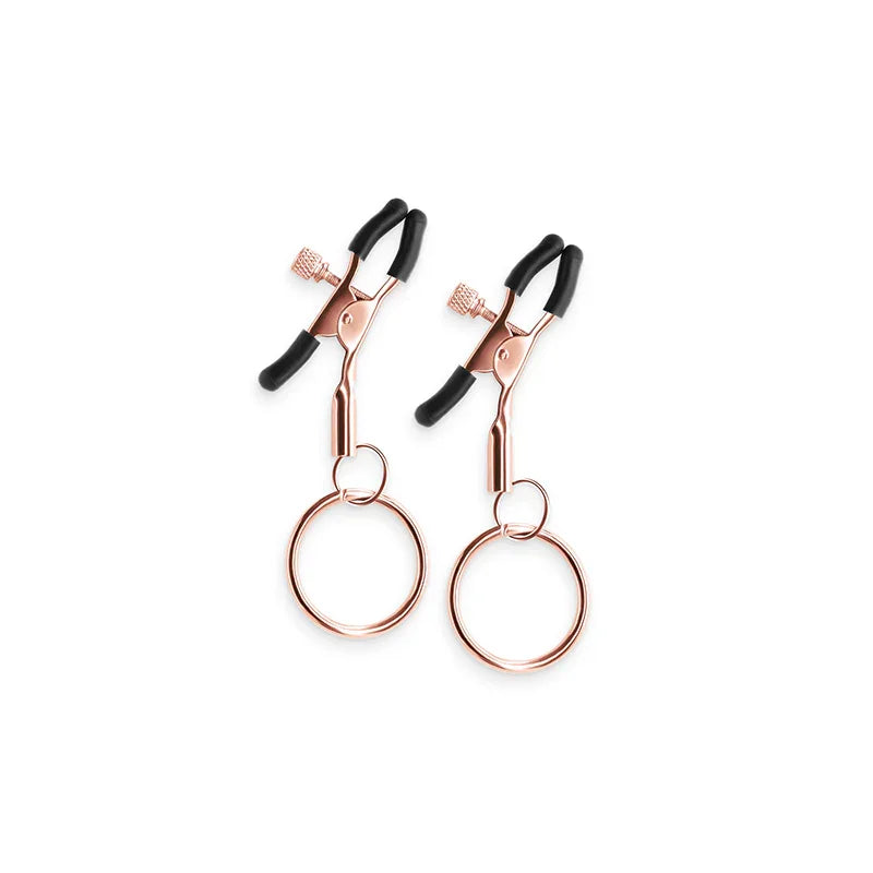 Bound Screw Adjustable Tweezer Style Nipple Clamps with Weight Holder Rings C2 Rose Gold