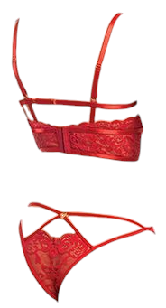 Oh La La Cheri Cherry Strappy Lace Unlined Underwire Bra with Heart Ring Detail & Panty Red