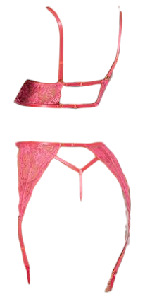 Oh La La Cheri Aphrodite Lace Keyhole Bralette with Garters & G-String Raspberry