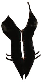Oh La La Cheri Whipped Open Gusset Wetlook Vinyl Crotchless Teddy with Barbell Black