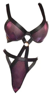 Oh La La Cheri Jade Underwire High Leg Strappy Teddy Dark Iridescent Black