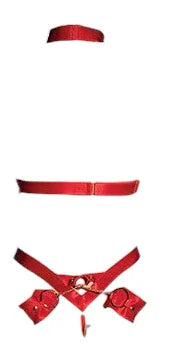 Oh La La Cheri V-Plunge Wetlook Vinyl Teddy with Removable Chain Harness & Hand Red