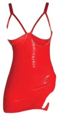 Oh La La Cheri Bondage Open Shelf Cup Wetlook Vinyl & Mesh Babydoll with Cage Back Red