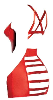 Oh La La Cheri Bondage Open Shelf Cup Wetlook Vinyl & Mesh Babydoll with Cage Back Red