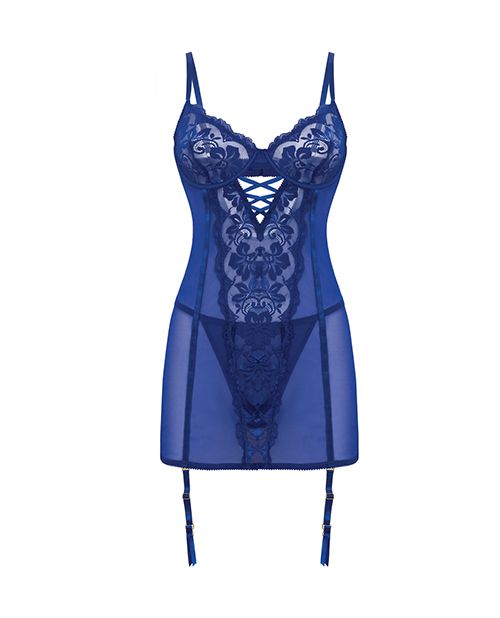 Oh La La Cheri Kehlani Underwire Babydoll with Detachable Garters & G-String Cobalt Blue