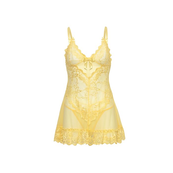 Valentine Lacey Babydoll with G-String Pale Banana