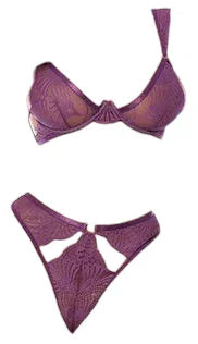 Oh La La Cheri Evrice Lace and Mesh Underwire Bra with Thong Purple