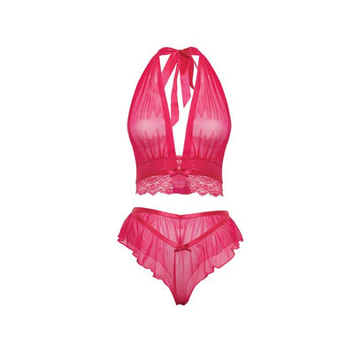 Maylah Mesh & Lace Halter 2 pc Set Pink