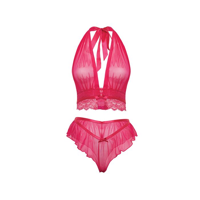 Maylah Mesh & Lace Halter 2 pc Set Pink