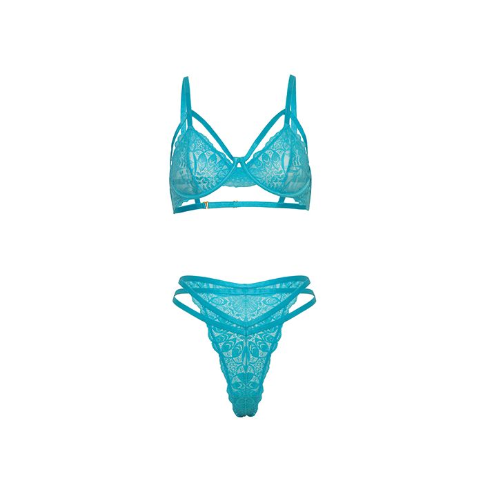 Raya Lace Underwire Bra with Panty 2 pc Set Beach Blue
