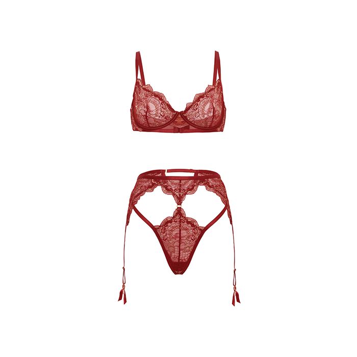 Arielle Lace Unlined Underwire 2 pc Set with Ring Detail Burgundy
