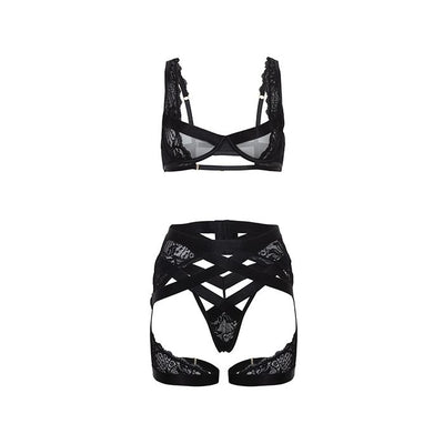 Thalia Mesh & Lace Underwire 3 pc Set Black