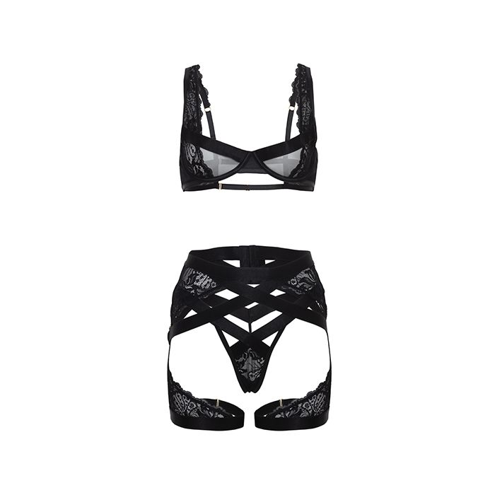 Thalia Mesh & Lace Underwire 3 pc Set Black