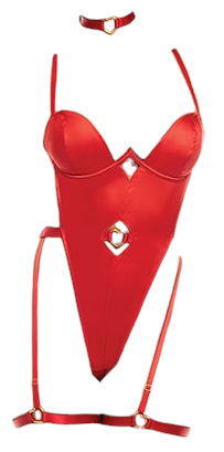 Oh La La Cheri Mila Stretch Satin Padded Cup Teddy with Heart Ring Detail Red