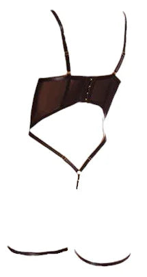 Oh La La Cheri Lola Unlined Underwire Embroidered Teddy with Attached Garter Stays Black