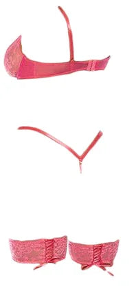 Oh La La Cheri Genesis Lace Underwire Teddy with Lace Garter Stays Raspberry