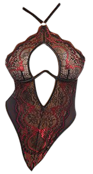 Oh La La Cheri Maxi Unlined Monowire Galloon Lace Teddy with O-Ring Detail Black/Red