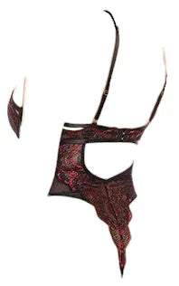 Oh La La Cheri Maxi Unlined Monowire Galloon Lace Teddy with O-Ring Detail Black/Red