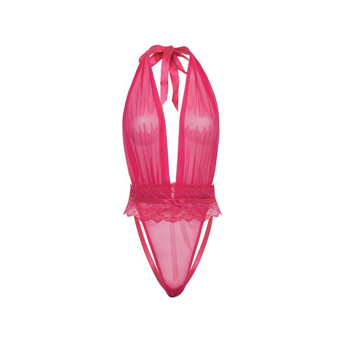 Maylah Mesh & Lace Halter Teddy Pink