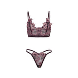 Adela Embroidered Boned Bustier with G-String 2 pc Set Black/Pink