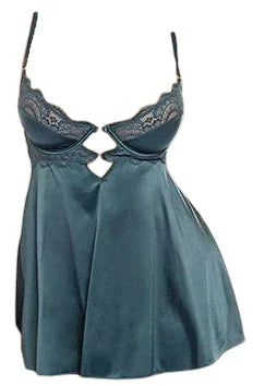 Oh La La Cheri Diana Satin & Lace Babydoll with Ring & Keyhole Detail Reflecting Pond