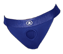 Shots Ouch! Vibrating Strap-on Panty Harness with Open Back Royal Blue