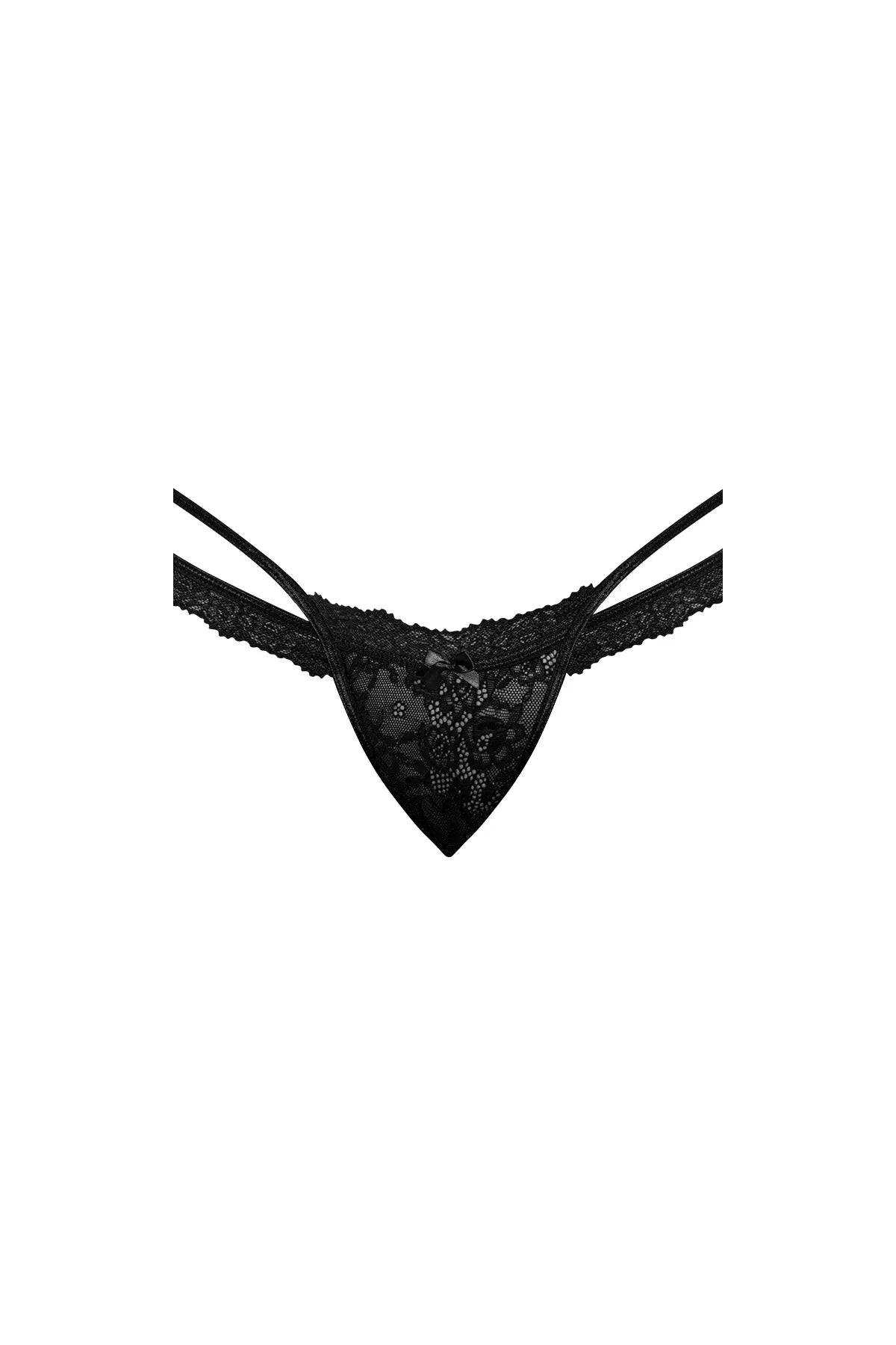 Magic Silk Ooh La Lace Cross Strap Split Crotch Tanga Black