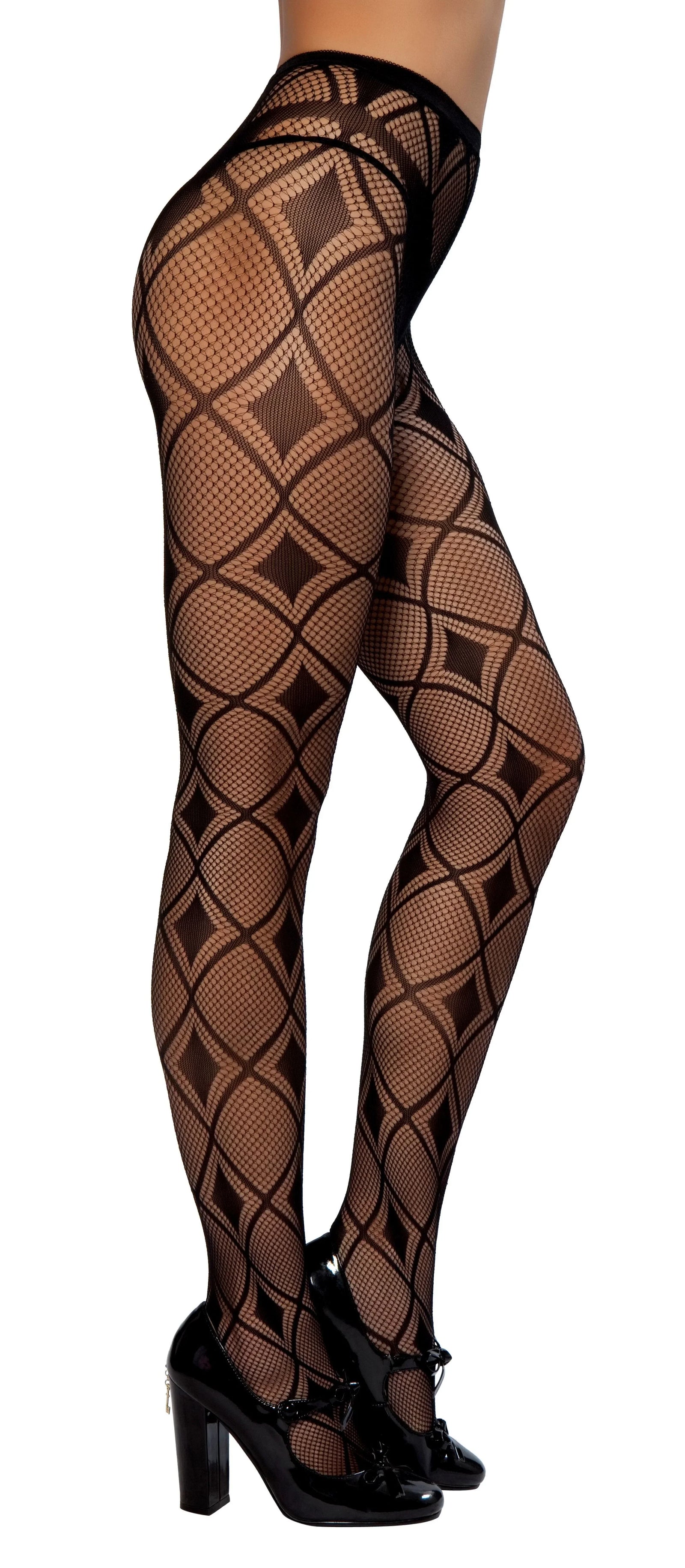 Roma Costume Diamond Print Pantyhose Black One Size