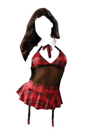 Fantasy Lingerie Hands On Learning Schoolgirl Costume Halter Teddy With Garter Red