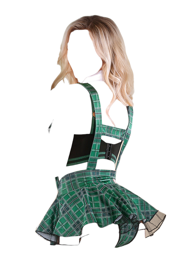 Fantasy Lingerie Slither'N To Your DMs School Girl Bra with Skirt & G-String Costume Green