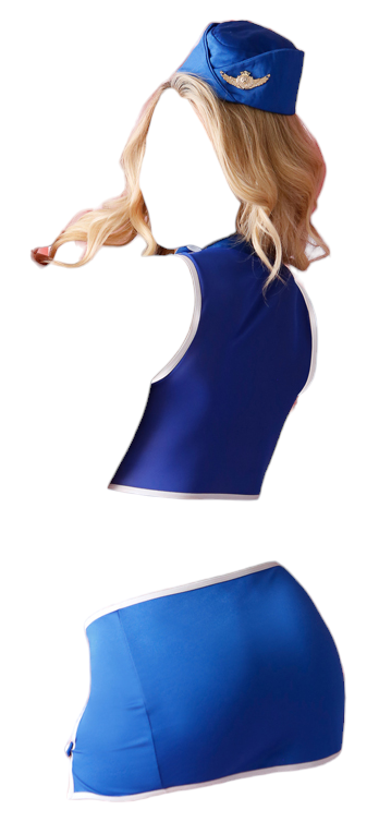 Fantasy Lingerie Play Fly With Me Flight Attendant Costume Set with Keyhole Top & Skirt Blue