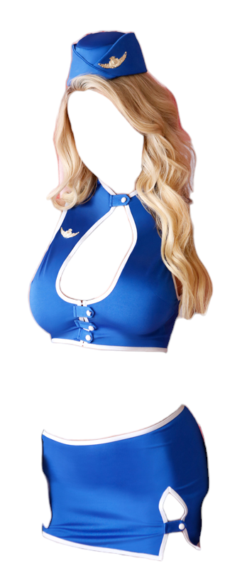 Fantasy Lingerie Play Fly With Me Flight Attendant Costume Set with Keyhole Top & Skirt Blue
