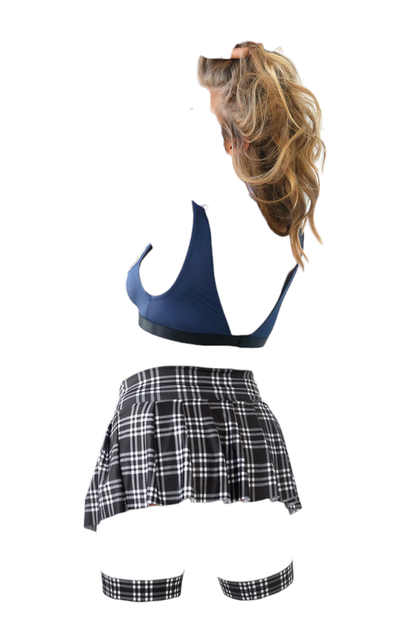 Fantasy Lingerie Play Learning Curves Bralette & Pleated Skirt School Girl Costume Navy