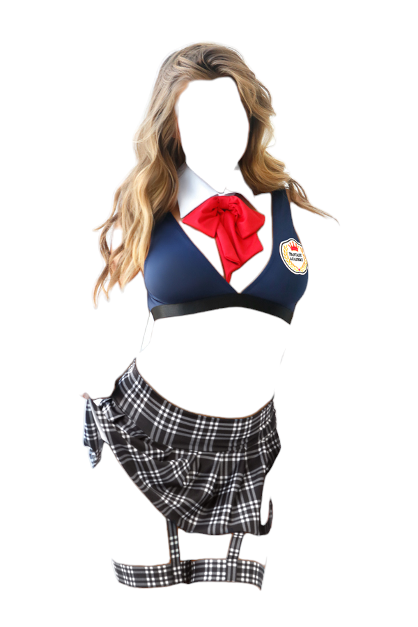 Fantasy Lingerie Play Learning Curves Bralette & Pleated Skirt School Girl Costume Navy