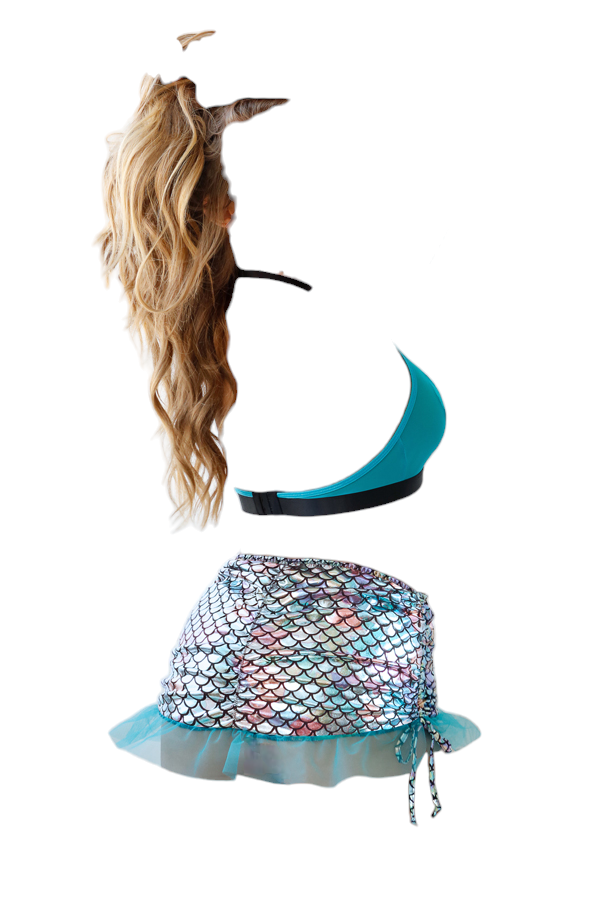 Fantasy Lingerie Play Beach Please Mermaid Costume with Halter Top & Side Tie Skirt Teal