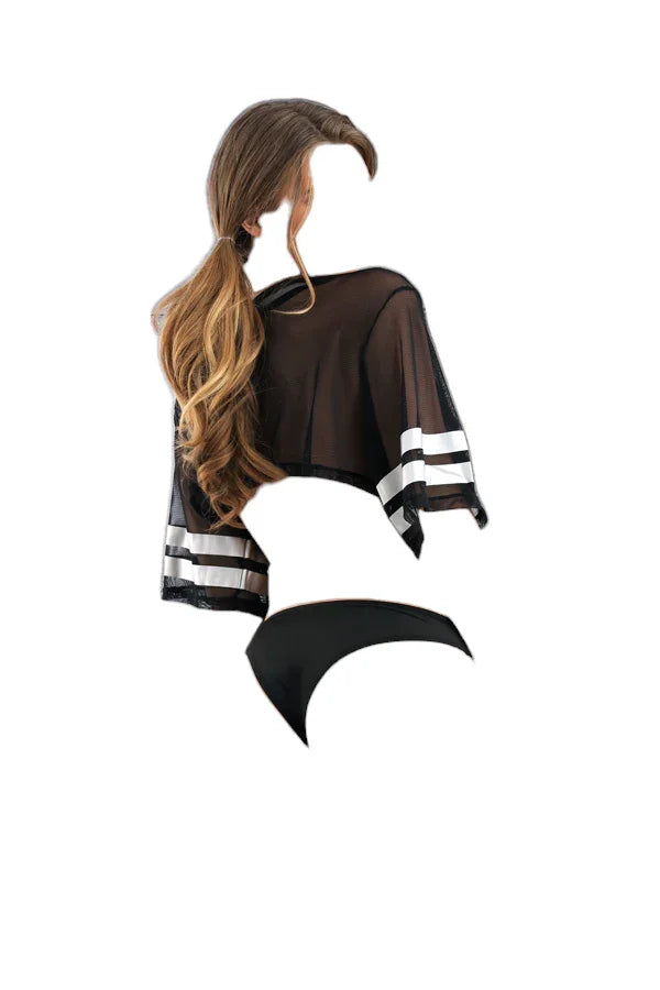 Fantasy Lingerie Play Real MVP Cropped Jersey Top & Lace Up Panty Costume Black/White